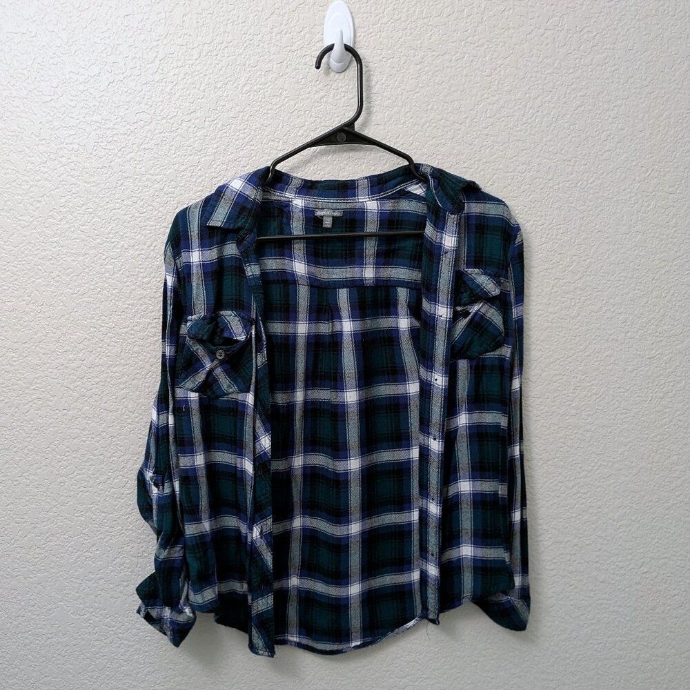 Charlotte Russe blue and green plaid button up - Size XS
